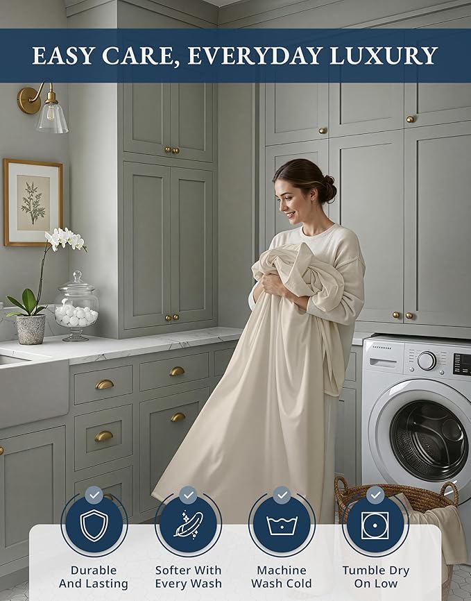 LANE LINEN 100% Egyptian Cotton Bed Sheets Twin XL, Long Staple Soft & Comfy Sateen Weave No Pill Fade Resistant Machine wash Extra Long Twin Sheets for Hospital Bed - Ivory