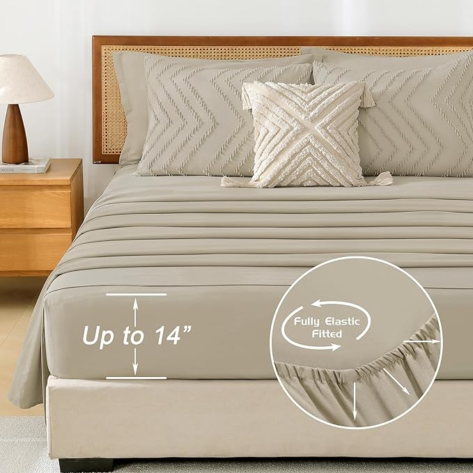 Litanika Light Hazel Full Size Comforter Set with Sheets - 7 Pieces Bed in a Bag Full Boho Tufted Complete Bedding Sets with Comforter, Sheets, Pillowcases & Shams