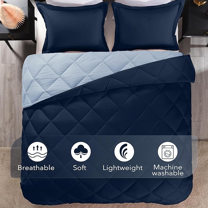 downluxe Twin Comforter Set - Blue and Sapphire Twin Comforter, Soft Bedding Sets for All Seasons -2 Pieces - 1 Comforter (66"x92") and 1 Pillow Sham(20"x26")