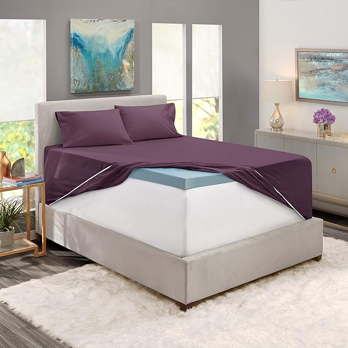 Hearth & Harbor Extra Deep Pocket Sheets - Fits Mattress 18-24 Inches Deep - Extra Deep Pocket Split King Size Sets - 7 Piece Split King Size - Eggplant