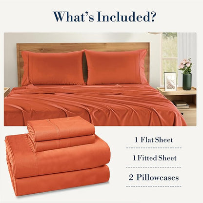 Casa Platino 100% Cotton Sheets Twin – Breathable Crisp Percale Twin Mattress Sheets with 2 Pillowcases, 15" Deep Pocket Fitted Sheet, Ultra Soft & Cozy Feel for Great Nights Sleep – Rust