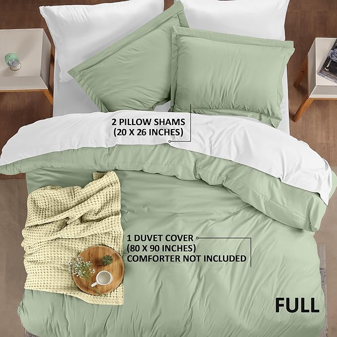 Utopia Bedding Duvet Cover Full Size - 3 Piece with Zipper Closure - 1 Comforter Cover 80X90 Inches & 2 Pillow Shams 20X26 Inches (Sage) Comforter Not Included