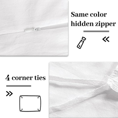 NEXHOME PRO Cotton Duvet Cover Set King Size Linen Feel White Organic Natural 100% Washed Cotton Duvet Cover Set 3 Pieces Bedding Set with Zipper Closure, Lightweight and Breathable (No Comforter)