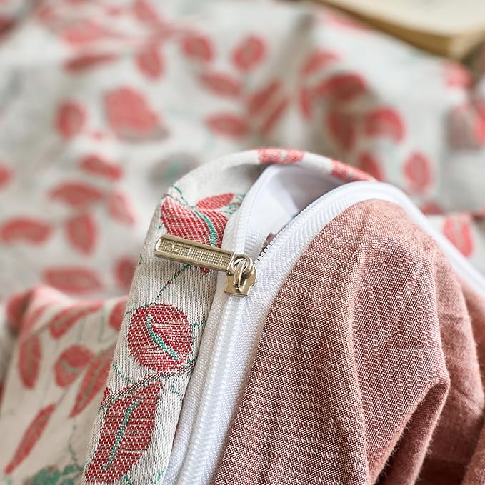mixinni 100% Washed Cotton Duvet Cover Set, Reversible Vintage Floral Jacquard Textured Comforter Cover, Boho Farmhouse Bedding Set with Zipper Closure for All Season, Queen Size