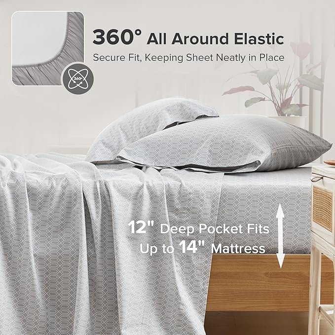 Comfort Spaces 100% Cotton Sheet Set Breathable, Lightweight, Soft with 12" Elastic Pocket Fits up to 14" Mattress, All Season Cozy Bedding, Matching Pillow Case, Twin XL Diamond Taupe 3 Piece