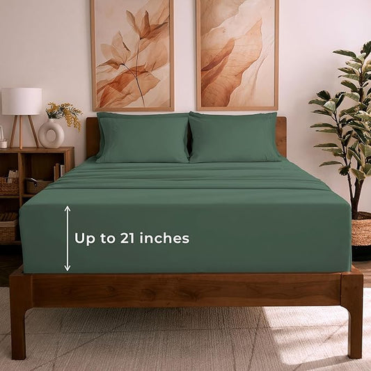 Mellanni Full Sheet Set - 6-Piece Iconic Collection Bedding, (Including 4 Pillowcases), 21-Inch Extra Deep Pocket, Easy Care, Ultra Soft, Cooling Sheets, Brushed Microfiber - Emerald Green