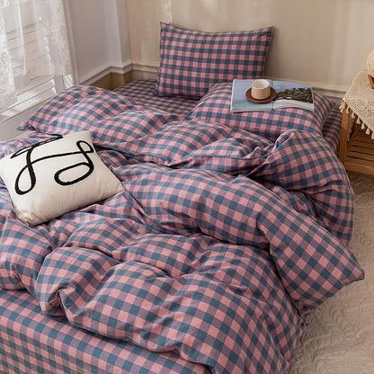 HighBuy King Size Comforter Set Gingham Bedding Set,Purple Grid Plaid Pattern Printed Comforter Set 3 Pieces Fluffy Comfortable, Vintage Checkered Boho Bedding Comforter with 2 Pillowcases