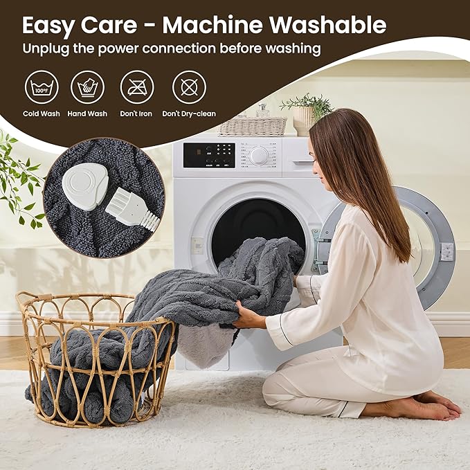 Heated Blanket Electric Blanket 62"x84", Soft Taffeta Sherpa Electric Throw with 5 Heating Level & 1-12 Hour Auto Off, Heated Throw with Overheating Protection, Machine Washable (Dark Grey)