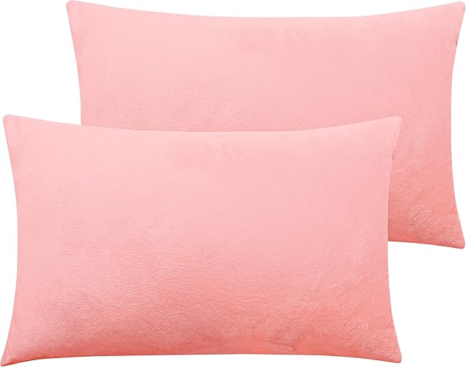 NTBAY Zippered Velvet Throw Pillow Covers, 2 Pack Super Soft and Luxury Decorative Lumbar Pillowcases, 12x20 Inches, Light Pink