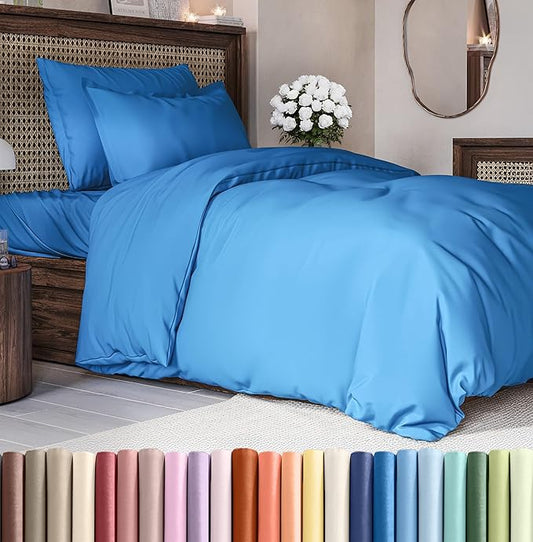 Duvet Cover Twin/Twin XL Size Set - Extra Soft Twin/Twin XL Duvet Cover 68" x 90" with 1 Pillow Sham - Hotel Luxury, Easy Care, Fade Free w/ Zipper Closures & Ties - Comfy & Breathable (Royal Blue)