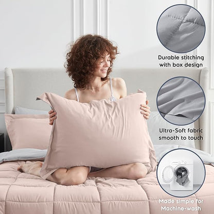 Nestl 7 Piece Full Comforter Set – Blush Pink Reversible Bed in a Bag – Complete Full Size Bedding Set with Sheets, Pillowcases and Shams