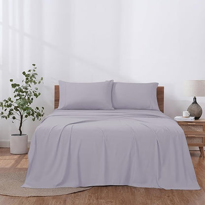 Modern Threads Soft Microfiber Solid Sheets - Luxurious Microfiber Bed Sheets - Includes Flat Sheet, Fitted Sheet with Deep Pockets, & Pillowcases Lilac Marble Queen