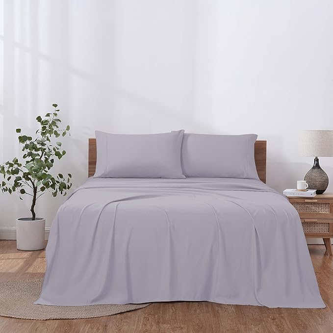 Modern Threads Soft Microfiber Solid Sheets - Luxurious Microfiber Bed Sheets - Includes Flat Sheet, Fitted Sheet with Deep Pockets, & Pillowcases Lilac Marble Twin