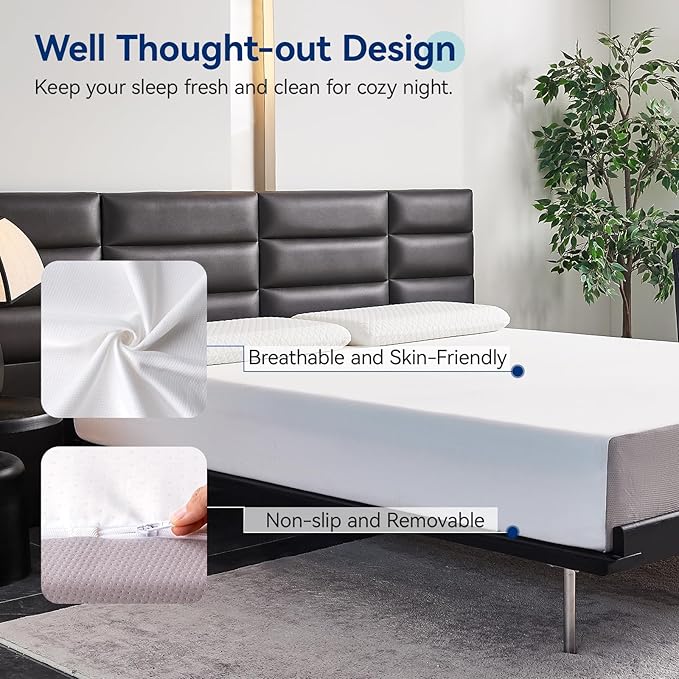 Amazon Basics Memory Foam Mattress, Medium Firm, Breathable, 10 Inch, Full, White/Grey