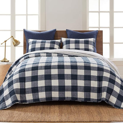Levtex Home - Camden Bedspread Set - Queen Bedspread (110 x 118 in.) + Two Standard Pillow Shams (26 x 20 in.) - Buffalo Check in Navy and Cream - Reversible Pattern - Cotton