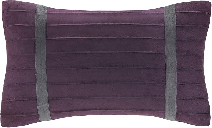 Madison Park Palmer Comforter Set - Faux Suede Design, Striped Accent, All Season Down Alternative Bedding, Matching Shams, Decorative Pillow, Bed Skirt, King (104 in x 92 in), Purple 7 Piece