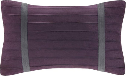 Madison Park Palmer Comforter Set - Faux Suede Design, Striped Accent, All Season Down Alternative Bedding, Matching Shams, Decorative Pillow, Bed Skirt, King (104 in x 92 in), Purple 7 Piece