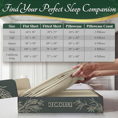DECOLURE 100% Viscose Derived from Bamboo Sheets Twin Size - Luxury 4 Pc Naturally Cooling Sheets, Ultra Soft Bed Set - Deep 17" Pockets, Durable Double Stitching, Oeko Tex Standard (Creme)