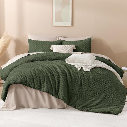 Andency Olive Green Oversized King Comforter 128''x120'', 3 Pieces Soft Boho Bedding Set & Collections, All Season Farmhouse Tufted Fluffy Bed Set (1 Comforter, 2 Pillowcases)