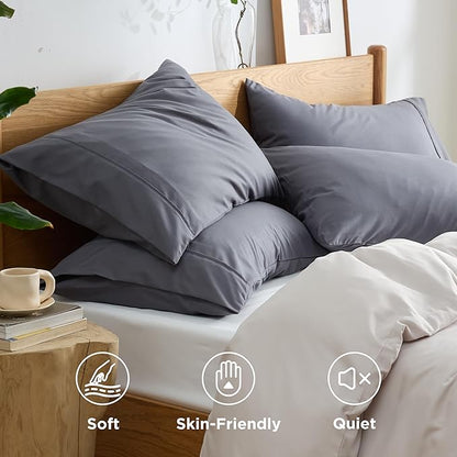 Bedsure King Size Pillow Cases Set of 4 - Dark Grey Brushed Microfiber Pillowcases 4 Pack, Super Soft and Cozy Pillow Case Cover with Envelope Closure for Kids, Wrinkle, Fade Resistant, 20x36 Inches