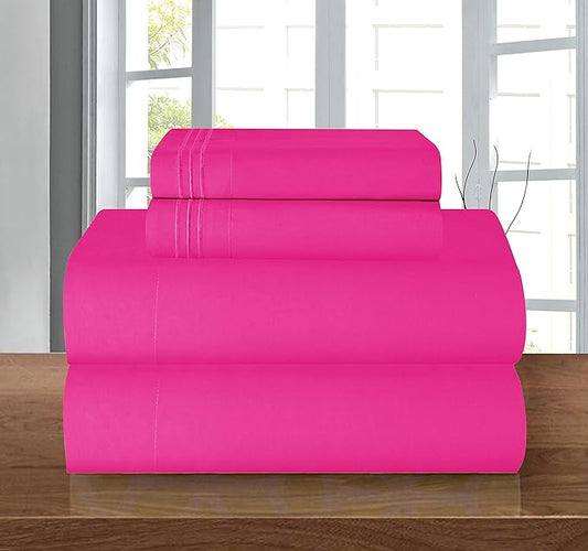 Elegant Comfort Luxury 1500 Premium Hotel Quality Microfiber 4-Piece Sheet Set - Wrinkle Resistant, All Around Elastic Fitted Sheet, Deep Pocket up to 16", Full, Hot Pink