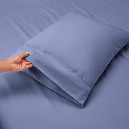 Hearth & Harbor Luxury Soft 6 Piece Bed Sheet Set Extra Deep Pocket Fitted Sheets Fits Mattress up to 21", Double Brushed Bedding, Split King Size, Steel Blue
