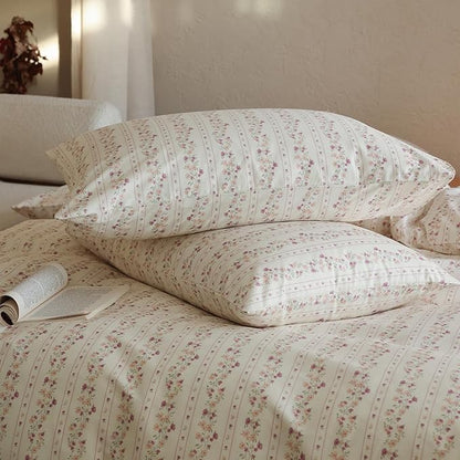 Floral Comforter Queen Size Set Cotton Boho Bedding Set Fluffy Girls Down Alternative All Season Bedding Comforter Sets Cozy Light Weight Cute Farmhouse Bed Comforter with 2 Pillowcases