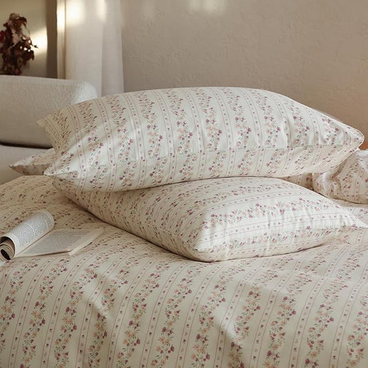 Floral Comforter Queen Size Set Cotton Boho Bedding Set Fluffy Girls Down Alternative All Season Bedding Comforter Sets Cozy Light Weight Cute Farmhouse Bed Comforter with 2 Pillowcases
