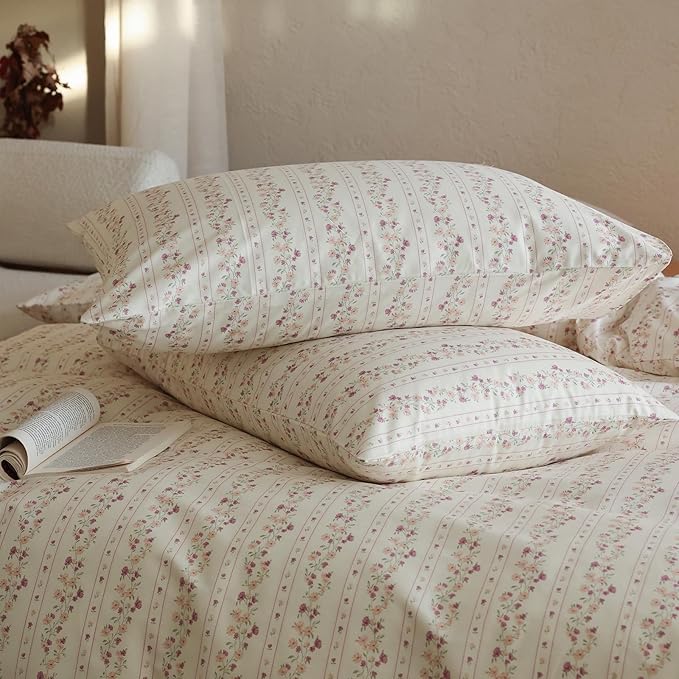 Floral Full Size Bed Comforter Sets Cotton Boho Bedding Set Fluffy Girls Down Alternative All Season Bedding Comforter Sets Cozy Light Weight Cute Farmhouse Bed Comforter with 2 Pillowcases
