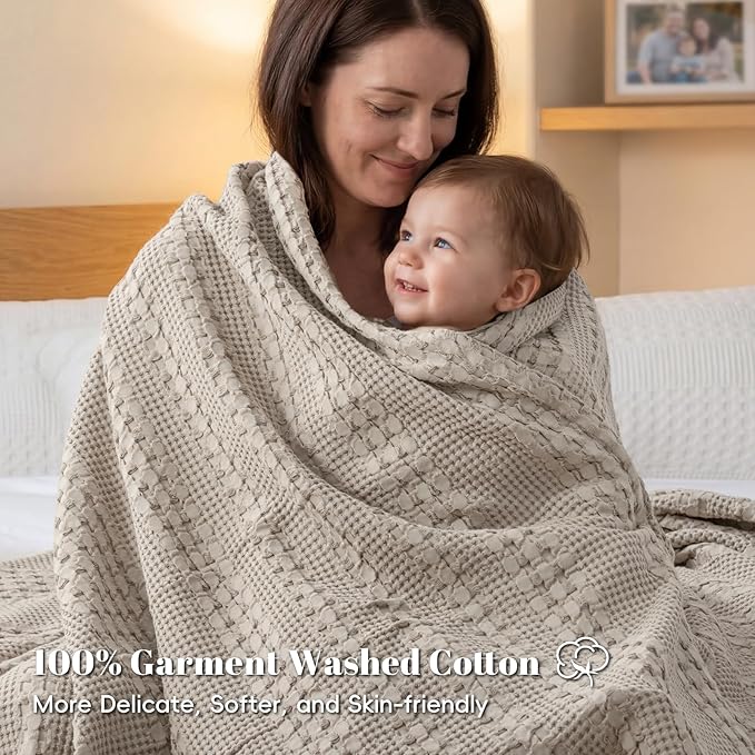 PHF 100% Cotton Waffle Weave Blanket Twin Size for Bed, Soft Lightweight & Breathable for Spring and Summer, All-Season Comfort, Luxury Aesthetic Blanket for Home Decor, 66"x90", Pearl Gray