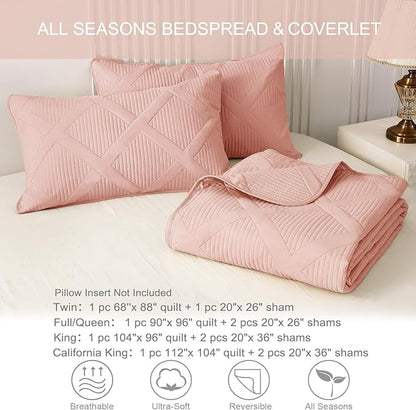 Exclusivo Mezcla Quilts Queen Size - Blush Pink Quilt Set Bedspread with 2 Pillow Shams, Modern Bedding Set with Striped Pattern, Soft Lightweight Bedspreads Queen Size for All Seasons