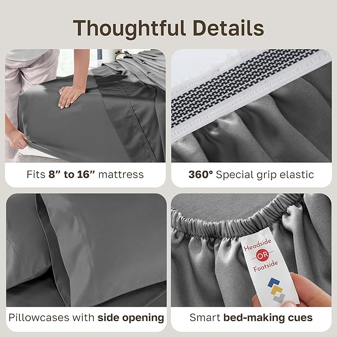 California Design Den Luxury 100% Cotton Sheets Queen Size - Buttery Soft 800 Thread Count Sateen, Deep Pocket Sheets, Durable Bedding Set - Grey