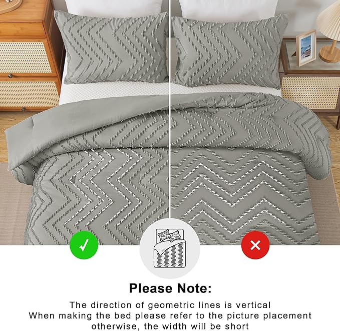 Andency Medium Grey California King Comforter Set, Boho Cal King Soft Warm Tufted Bedding Comforter Sets, 3 Pieces Cali King Aesthetic Chevron Farmhouse Cute Bohemian Textured Bedding Set