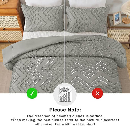 Andency Medium Grey California King Comforter Set, Boho Cal King Soft Warm Tufted Bedding Comforter Sets, 3 Pieces Cali King Aesthetic Chevron Farmhouse Cute Bohemian Textured Bedding Set