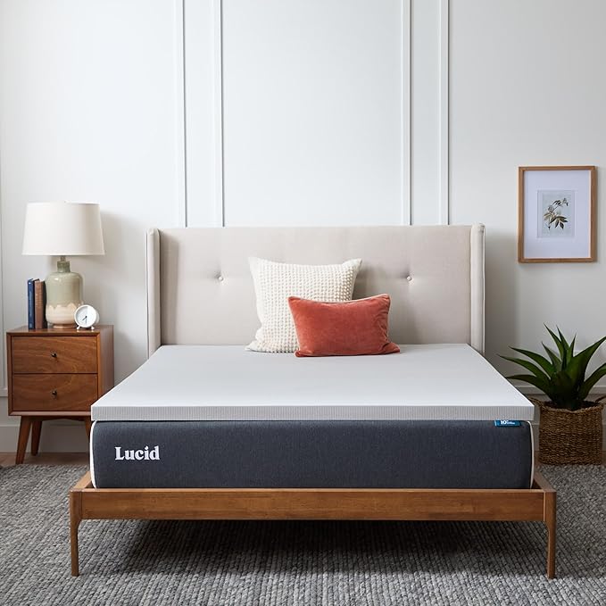 Lucid 2 Inch Bamboo Charcoal Infused Memory Foam Mattress Topper - Twin Size – Moisture and Odor Control - Ventilated - Plush Feel, Pressure-Relieving Bed Topper – CertiPur Certified