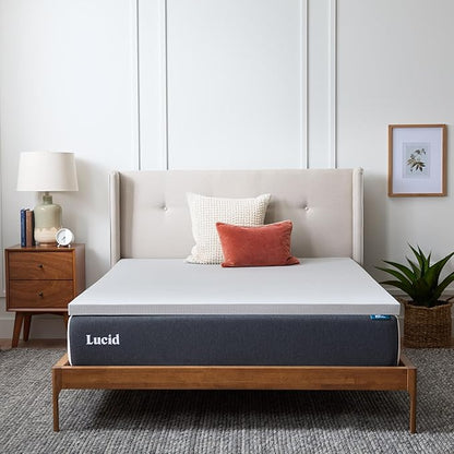 Lucid 2 Inch Bamboo Charcoal Infused Memory Foam Mattress Topper - California King Size – Moisture and Odor Control - Ventilated - Plush Feel, Pressure-Relieving Bed Topper – CertiPur Certified