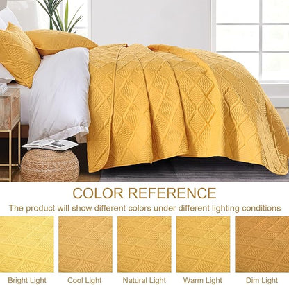 Yiran Mustard Yellow Quilt Set King Size, 3 Piece Reversible Bedspreads Bedding Set, Winter Diamond Pattern Coverlet for All Season with 2 Pillow Shams (King, 106x96 Inch)