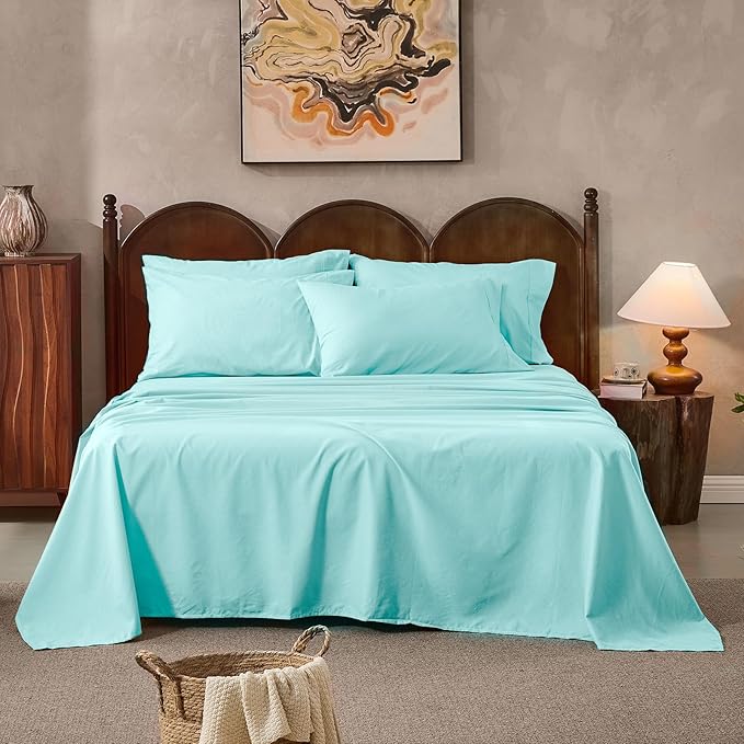 100% Linen Sheets King Size,Breathable & Durable 4-Piece Bed Flax Sheet Set,Soft All-Season Bedding for Hot Sleepers 16" Deep Pocket Oeko-TEX Certified,（King, Light Blue）