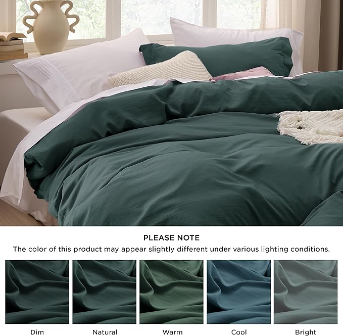 Bedsure Forest Green Duvet Cover Twin/Twin XL Size - 2 Pieces Prewashed Polyester Extra Soft Bedding Set, Includes 1 Twin Duvet Cover 68''x90'' with Zipper Closure & 1 Pillow Sham, No Comforter