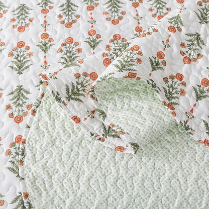 Travan 3-Piece Quilt Set Quilted Bedspread Lightweight Coverlet Set Garden Style Floral Printed Oversized Quilted Bedding Set for All Season, Orange Mirror, King Size