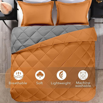 downluxe King Size Comforter Set - Burnt Orange and Grey King Comforter, Soft Bedding Sets for All Seasons -3 Pieces - 1 Comforter (104"x92") and 2 Pillow Shams(20"x36")