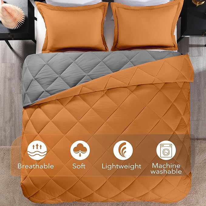 downluxe Twin Comforter Set - Burnt Orange and Grey Twin Comforter, Soft Bedding Sets for All Seasons -2 Pieces - 1 Comforter (66"x92") and 1 Pillow Sham(20"x26")
