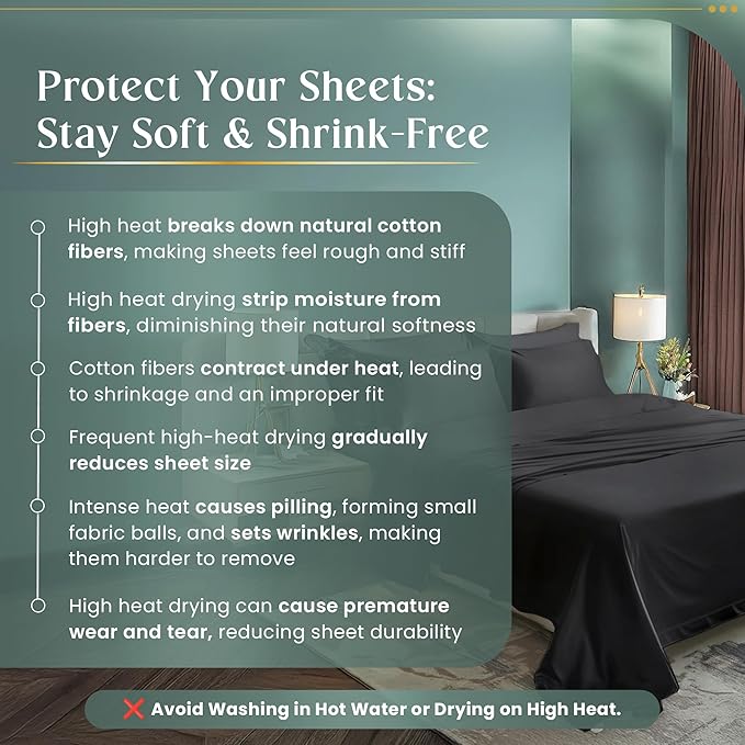 100% Cotton Sheets King Size Sheets Set with Fitted Sheet & Pillowcase Sets, 800 Thread Count Sateen Weave 4 piece 15" Deep Pocket King Sheet Set, Soft & Comfy Naturally Cool Luxury Bedding- Charcoal