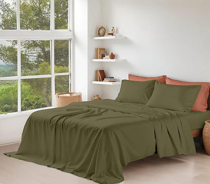 RUVANTI 100% Organic Cotton Sheets California King, Percale Weave, GOTS Certified, 4-Piece Set, Deep Pocket 13", Crisp & Breathable, Soft Durable Bedding, Sábanas Algodón Orgánico – Olive