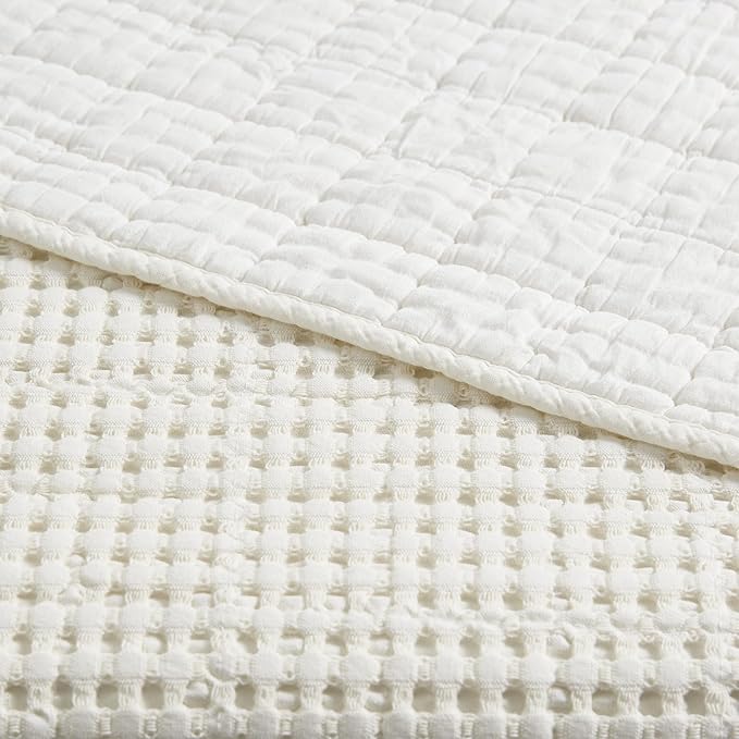 Levtex Home Mills Waffle King/Cal King Quilt Set (106x92in) with 2 Pillow Shams (36x20in) - Cream - Cotton Waffle King Size Quilt Bedding Set - Lightweight, Soft, Pre-Washed