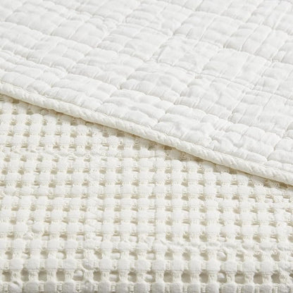 Levtex Home Mills Waffle King/Cal King Quilt Set (106x92in) with 2 Pillow Shams (36x20in) - Cream - Cotton Waffle King Size Quilt Bedding Set - Lightweight, Soft, Pre-Washed