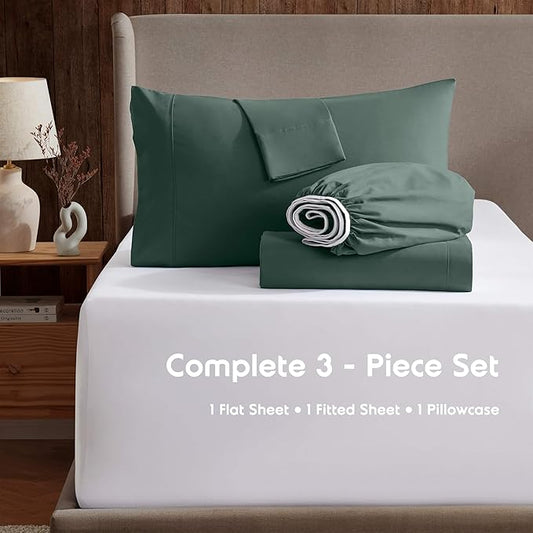 Nestl Twin Sheet Set - 1800 Ultra-Soft Microfiber Twin Bed Sheets - Double Brushed - Deep Pockets - Easy Fit - Extra Soft - 3 Piece Set - Bedding Sheets & Pillowcases (Twin, Forest Green)