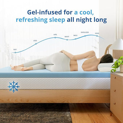 EGOHOME 4 Inch Full Memory Foam Mattress Topper, Cooling Gel Infused & Pressure Relieving Pad in a Box, Dorm Room Essentials, CertiPUR Certified, Blue