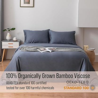 Bella Coterie Luxury Bamboo Viscose Twin XL Size Sheet Set | 100% Organically Grown | Ultra Soft | Cooling for Hot Sleepers | 18" Deep Pocket [Slate Blue]