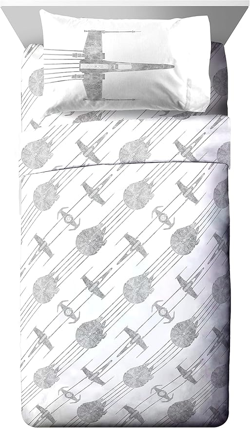 Jay Franco Kids Sheet Set with Fitted, Flat Sheets & Pillow Cover - Ultra-Soft Bedding with Pillowcase for Room Decor, White - Star Wars, 4 Piece Full